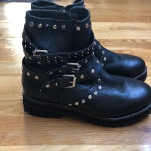 Girls Black Leather Zara boots size 2 1/2 (34)